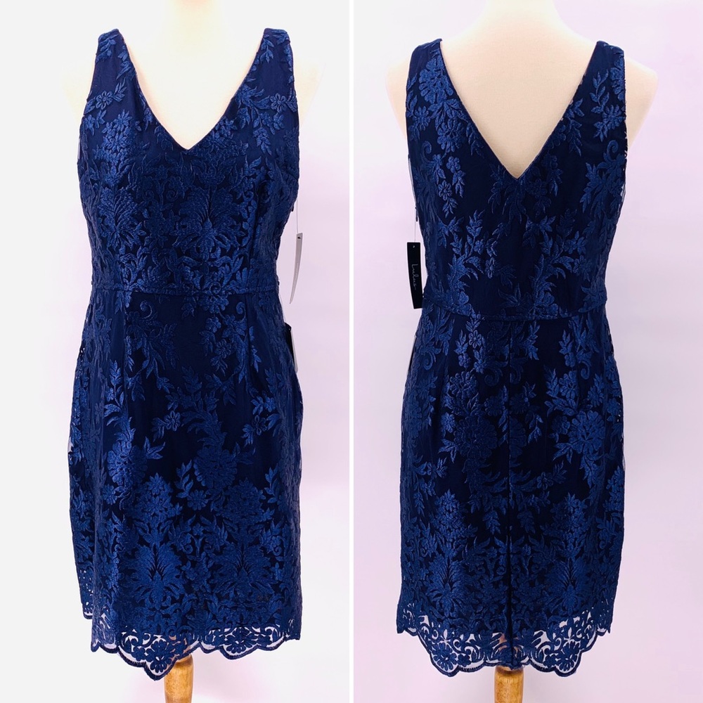 Lulus Blue Floral Lace V Neck Dress